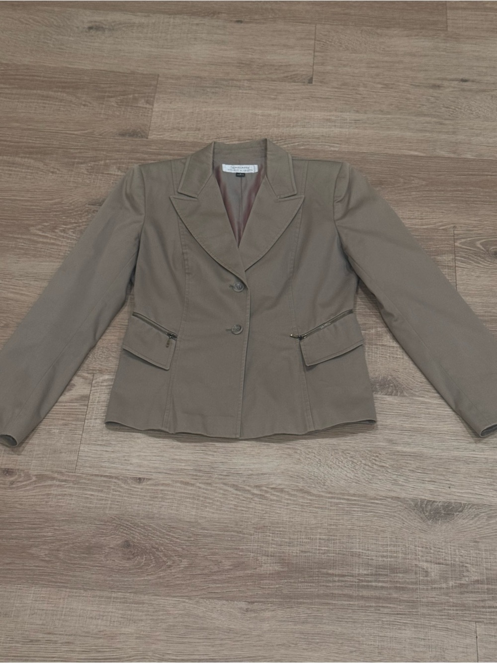 Tahari Arthur S. Levine Taupe Blazer Zip Pocket Tailored Jacket Size 6